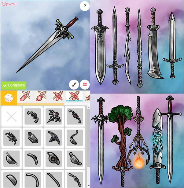 a picrew creator for swords with dozens of different assets to combine